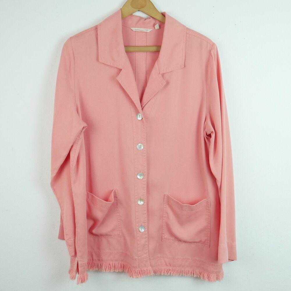 Soft Surroundings Large Shirt Jacket Spring Tencel Fringe Relaxed Button Pink